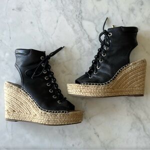 Kenneth Cole New York Omelia Black leather platform Sandal Bootie Wedge size 6.5